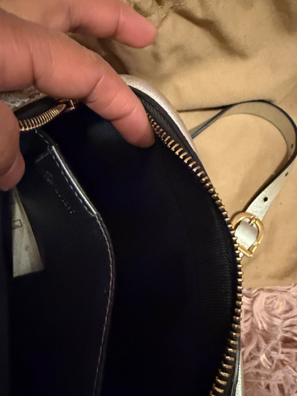 Burberry Beige Check Crossbody with Gold Chain and Silver Trim - Picture 7 of 8